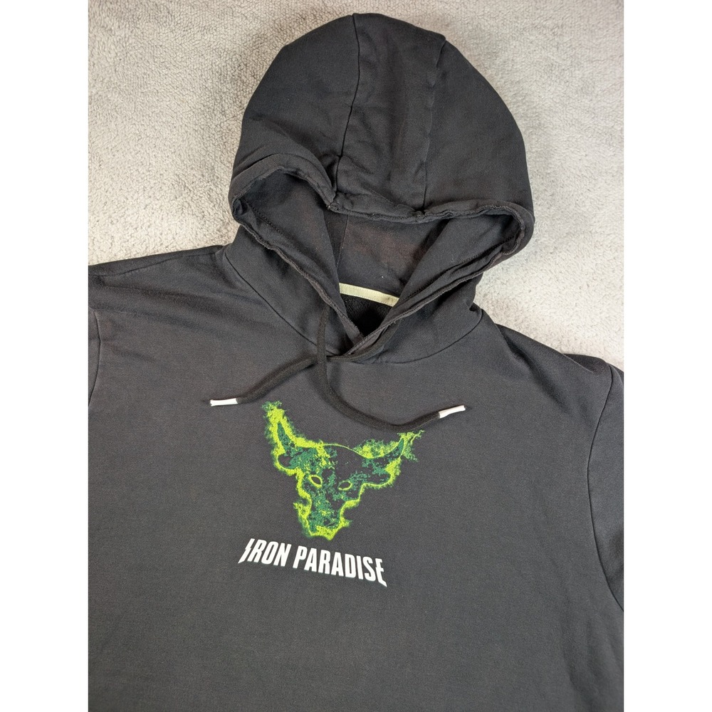Under Armour Project Rock Iron Paradise Sleeveless Hoodie Mens L Black Neon Bull